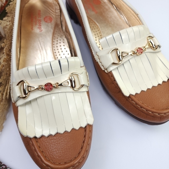 🔴 Marc Joseph Lexington Leather Tan Cream Women's Golf Loafer Sz 11 - Picture 6 of 11